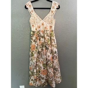 Free People‎ Floral Midi Dress SZ XS Boho Cottagecore Sleeveless Romantic Tiered